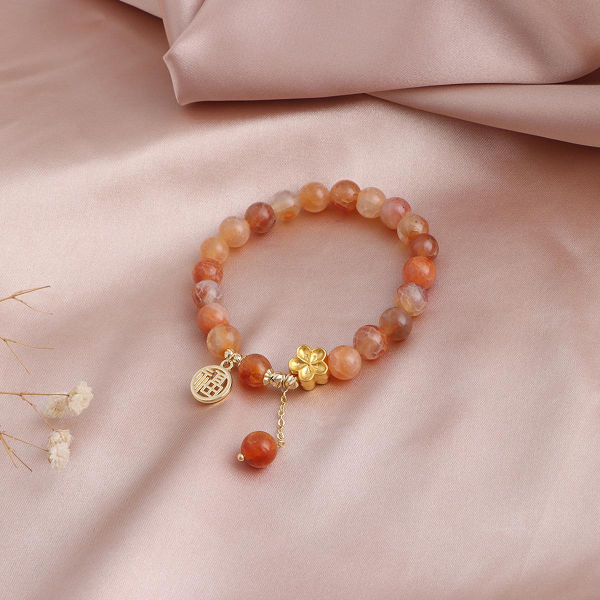 Temperament 10mm red jade jasper strawberry crystal bracelet Fu brand jewelry Xiaohongshu explosion