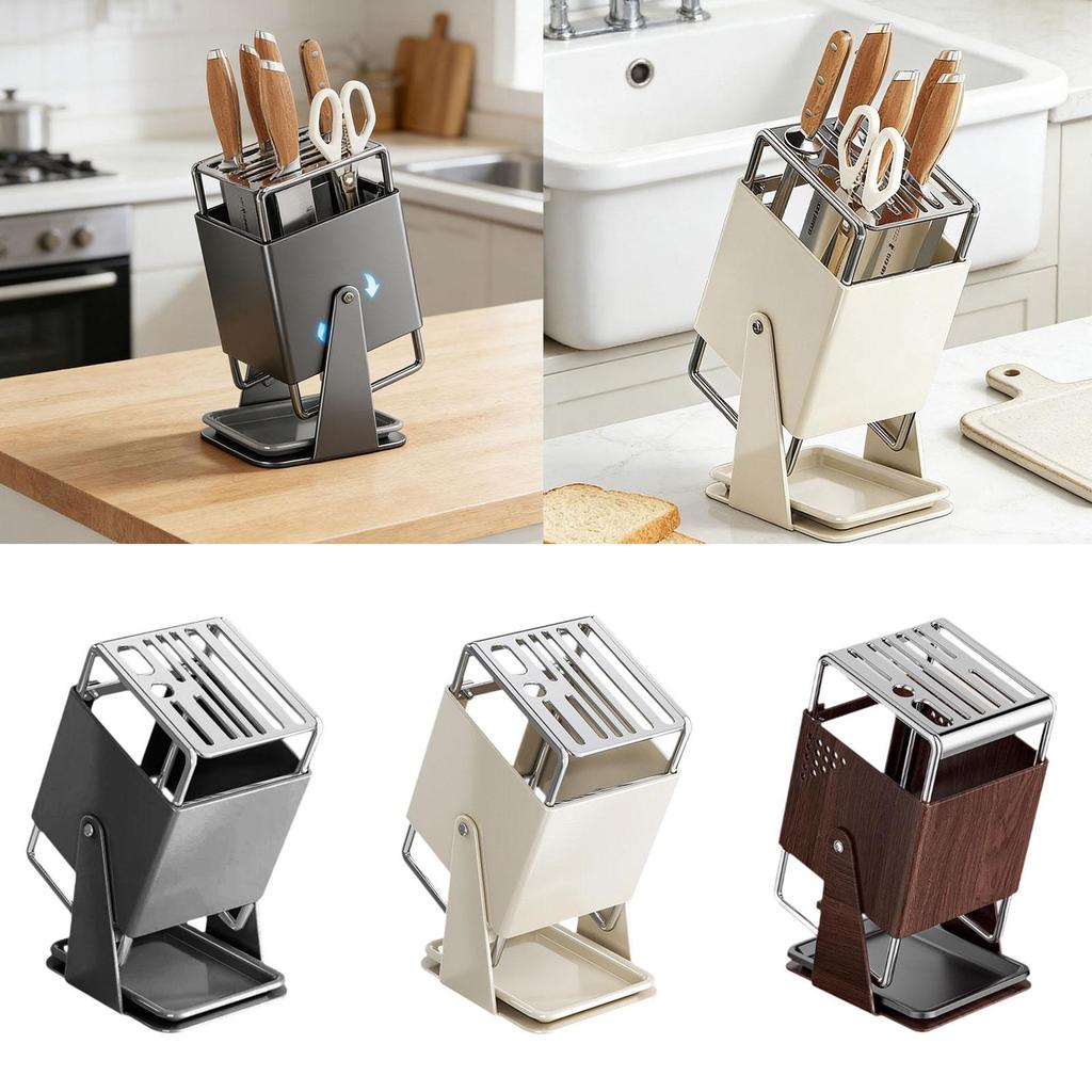 Knife Block Organized Stable Rotating Modern Knife Storage Organizer without Knives Knife Holder for Countertop Counter Cooking