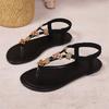 Women's Plus Size Beaded Butterfly Embellished Round Toe Casual Flat Sandals Comfortable Slip On Summer Footwear for Daily Wear