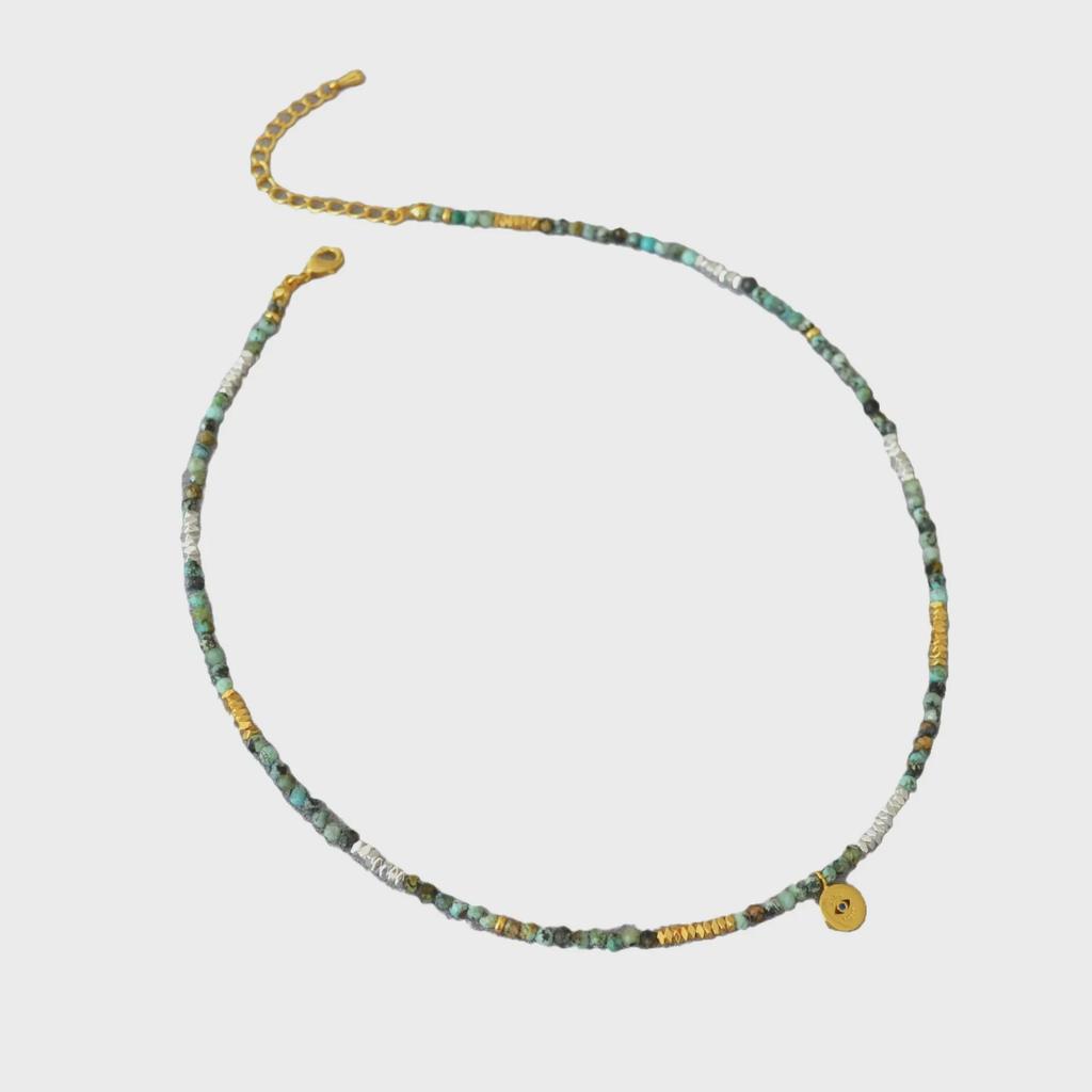 "Romantic Retro Turquoise Silver Beaded Turkish Eye Pendant Necklace for Women"