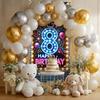 8th Birthday Door Cover 71x35 Inch Neon Glow Birthday Banner for Party Decorations LED Crown Balloon Backdrop Sign for Boys Girls Kids Photo Booth