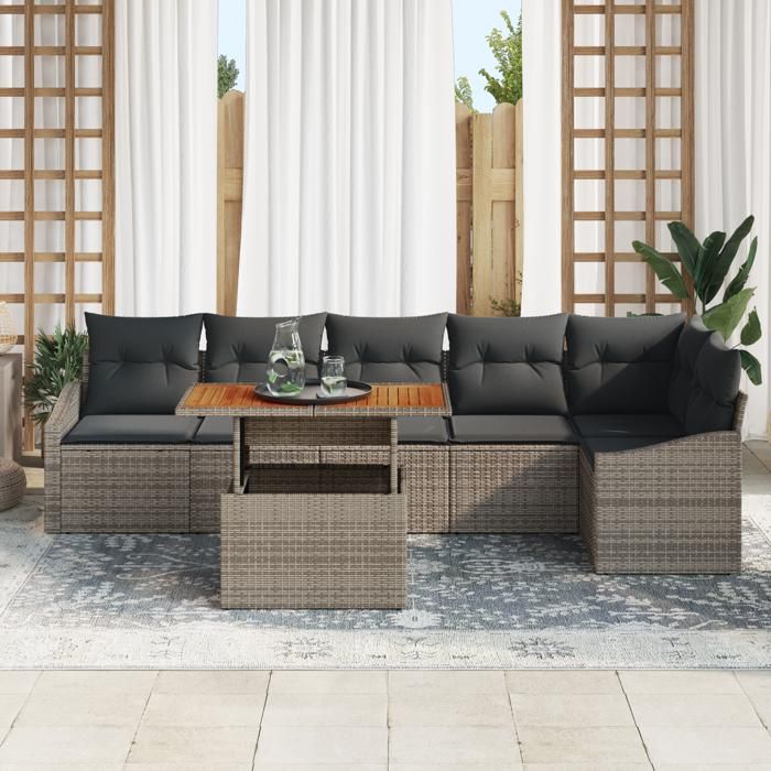 VidaXL Ensemble de canapés de jardin 7 pièces avec coussins Gris Rotin Poly 3358582