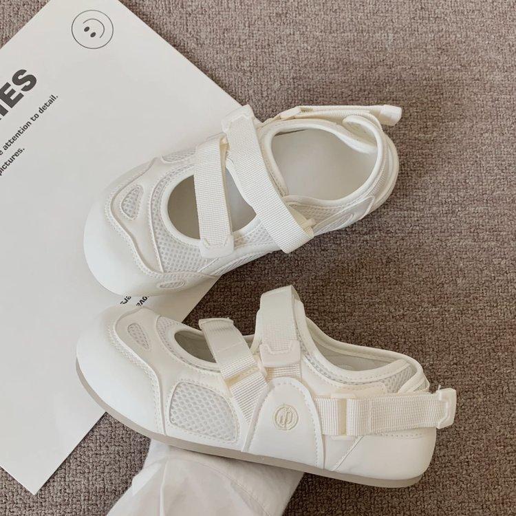 Soft Leather Version~ Platform-soled Sports Bag Head Sandals Women's 2025 New Summer Little White Shoes with Skirts Velcro Single Shoes
