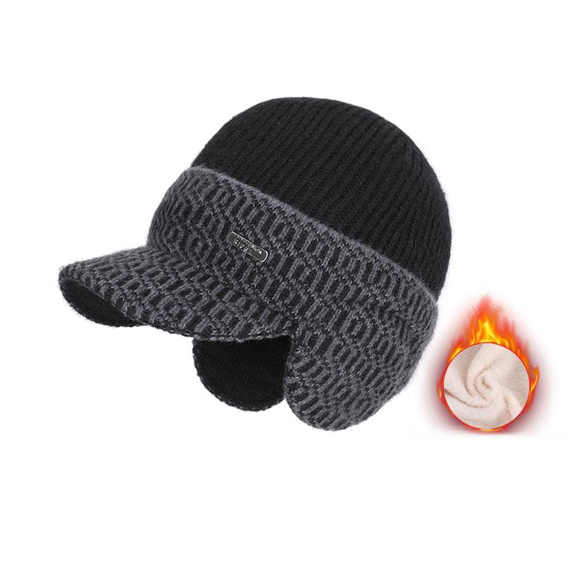 

Зимняя теплая вязаная бейсболка для мужчин, бархатная шапка с защитой ушей, уличная велосипедная шерстяная шапка