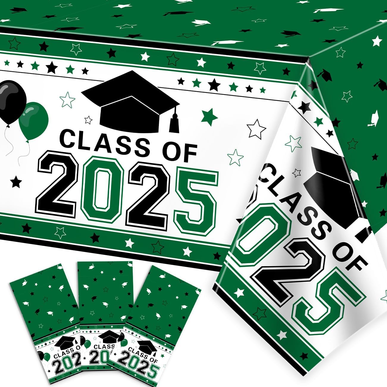 2025 Graduation Decorations Class of 2025 Tablecloth Blue Plastic Disposable Class of 2025 Table Cover for 2025 Graduation Party Supplies, 3 зелёный