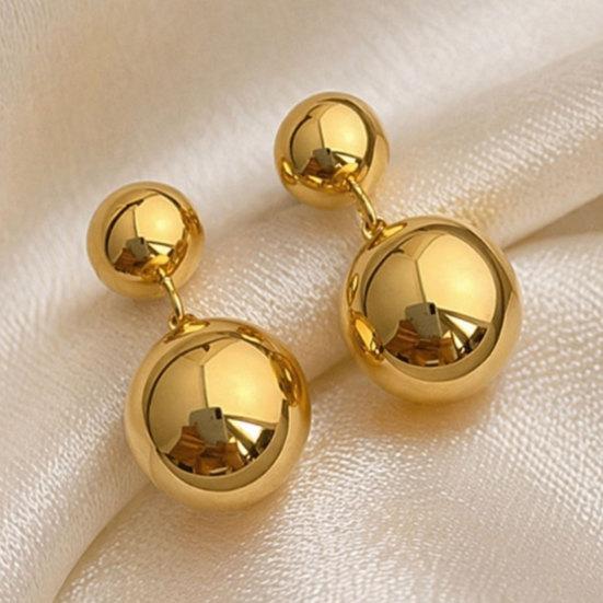 1 Pair Double Ball Drop Earrings for Women Girls, Dangle Stud Earrings, Minimalist Statement Jewelry