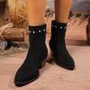 Suede High Heels Chelsea Ankle Boots Woman Beaded Trend Pointed Toe Shoes Woman New Winter Gladiaotr Chunky Fashion Botas Pumps