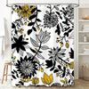 Black White Yellow Floral Printed Bath Shower Curtain Waterproof Home Decor 180x243cm Size Customizable Polyester Fabric for Bat