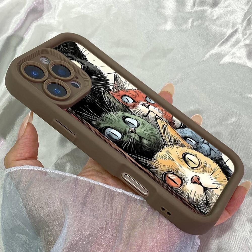 JT19 Artful Kitties Cat Art Drawing Realme 14 15 Huawei P40 Honor 70 90 Infinix Tecno itel Motorola Google All Model Angel eyes Soft TPU Phone Case