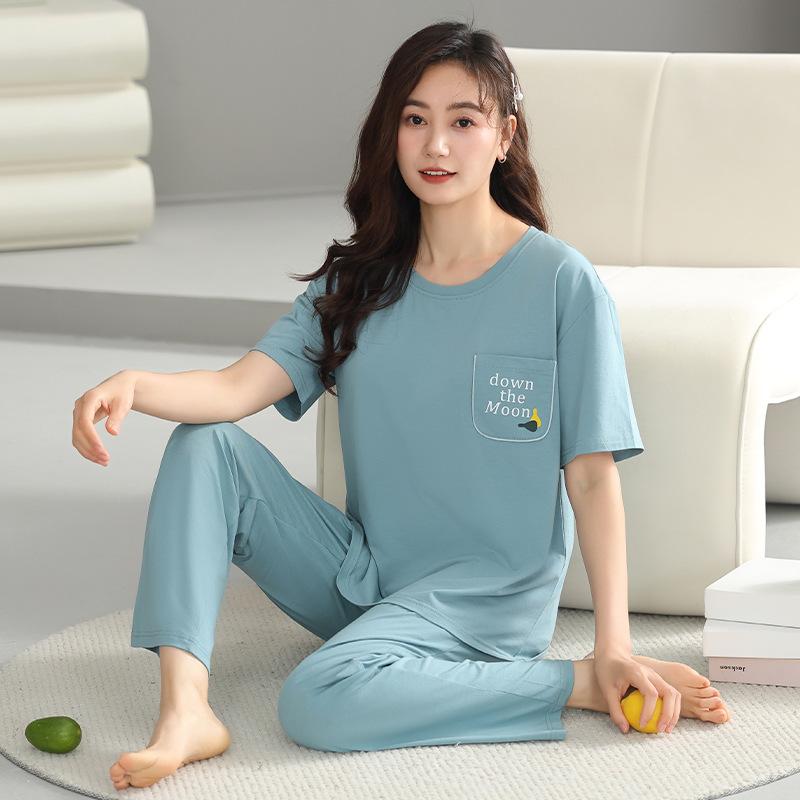 Pajamas Women's Summer Modal Cotton Short Sleeve Pants Loungewear Summer Thin Ice Silk Large Size Wear Suit