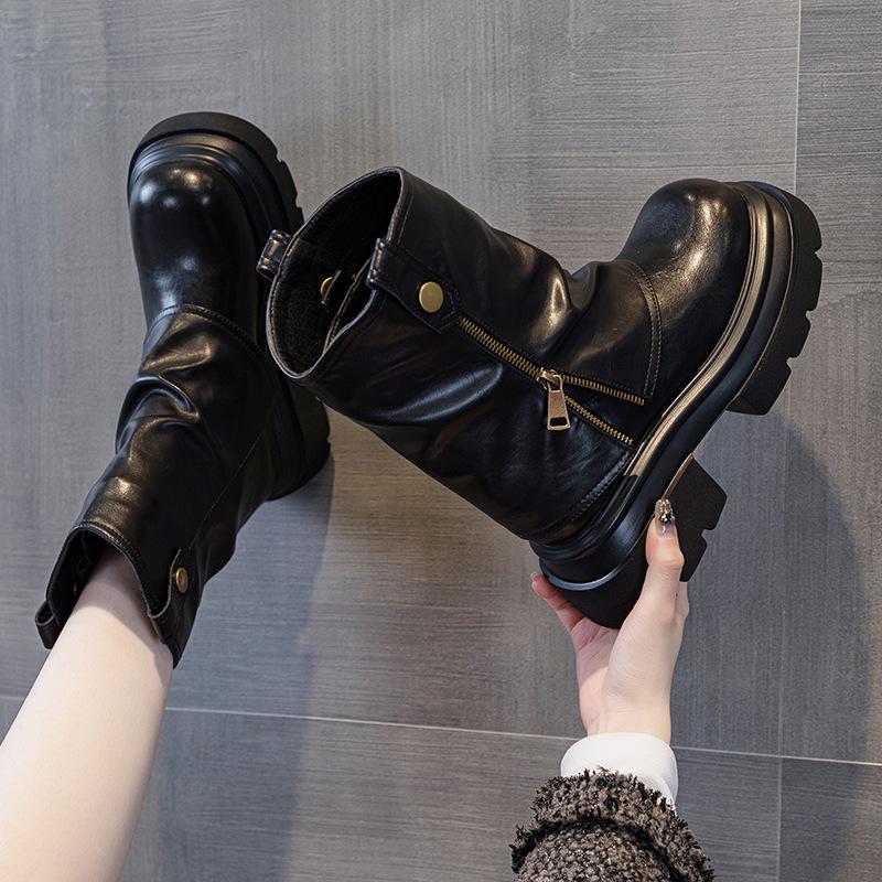 Martin Boots Women's 2025 Winter New Platform Pants Boots Casual Fashion Retro Heightening Removable Pile Short Boots