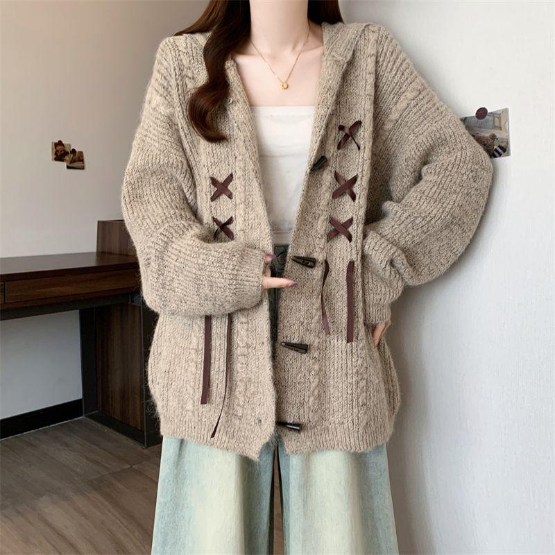 Sweaters Coat Cardigan for Women Winter Oversize Fleece Thickened Solid Color Loose Long Sleeve Knit Sweaters Coat
