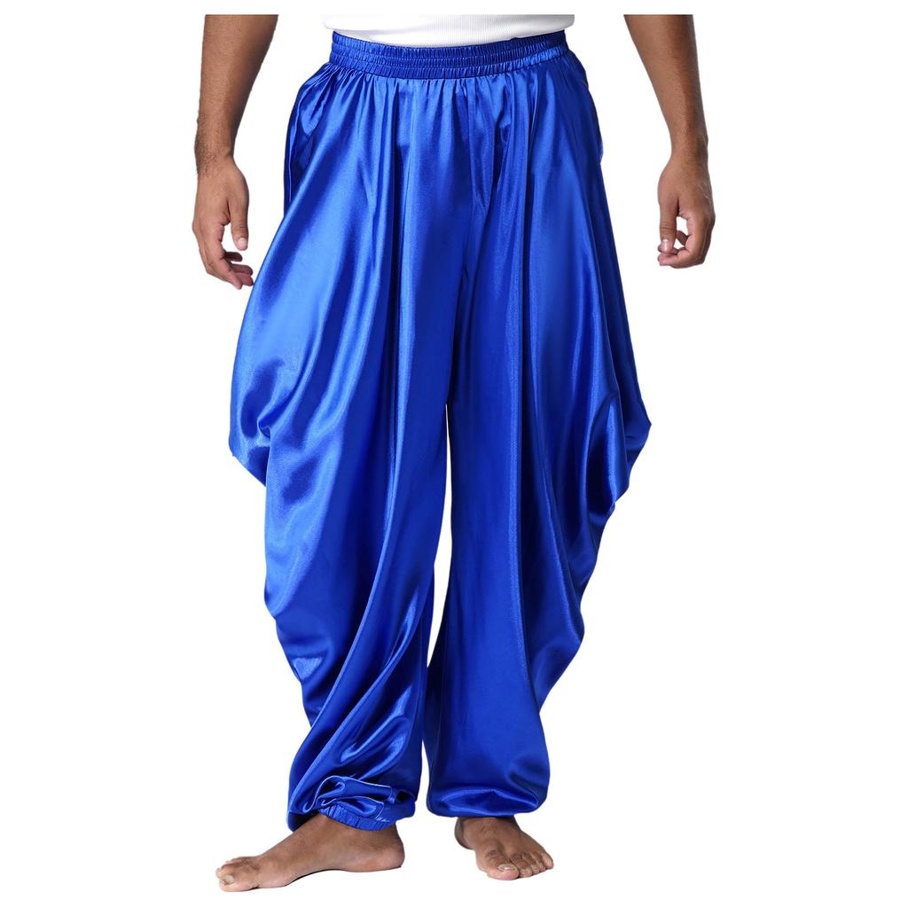 Herren Arabischer Prinz Haremshose Elastischer Bund Satiniere Weite Hose Cosplay Modebekleidung