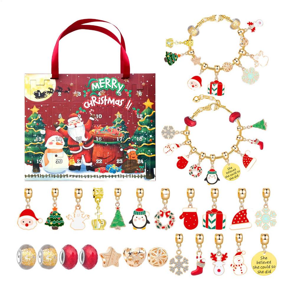 Christmas Advent Calendar Bracelet 24 Day Countdown Calendar Alloy Bracelet Jewelry Making Kits Kids Christmas Surprise Gift Box