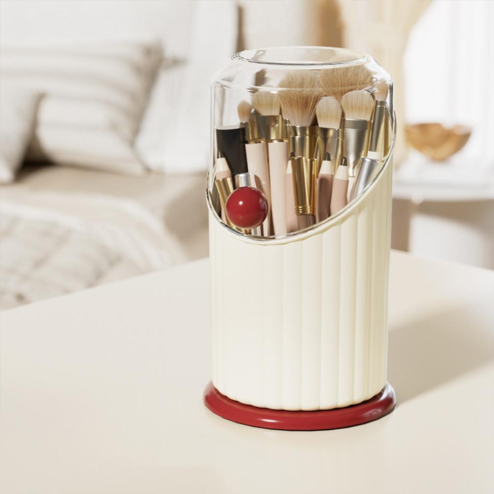 Makeup Brush Holder 3 Compartments Cosmetics Organizer With Clear Dustproof Lid Makeup Brushes Cup Pen Holder For Vanity Eyebrow