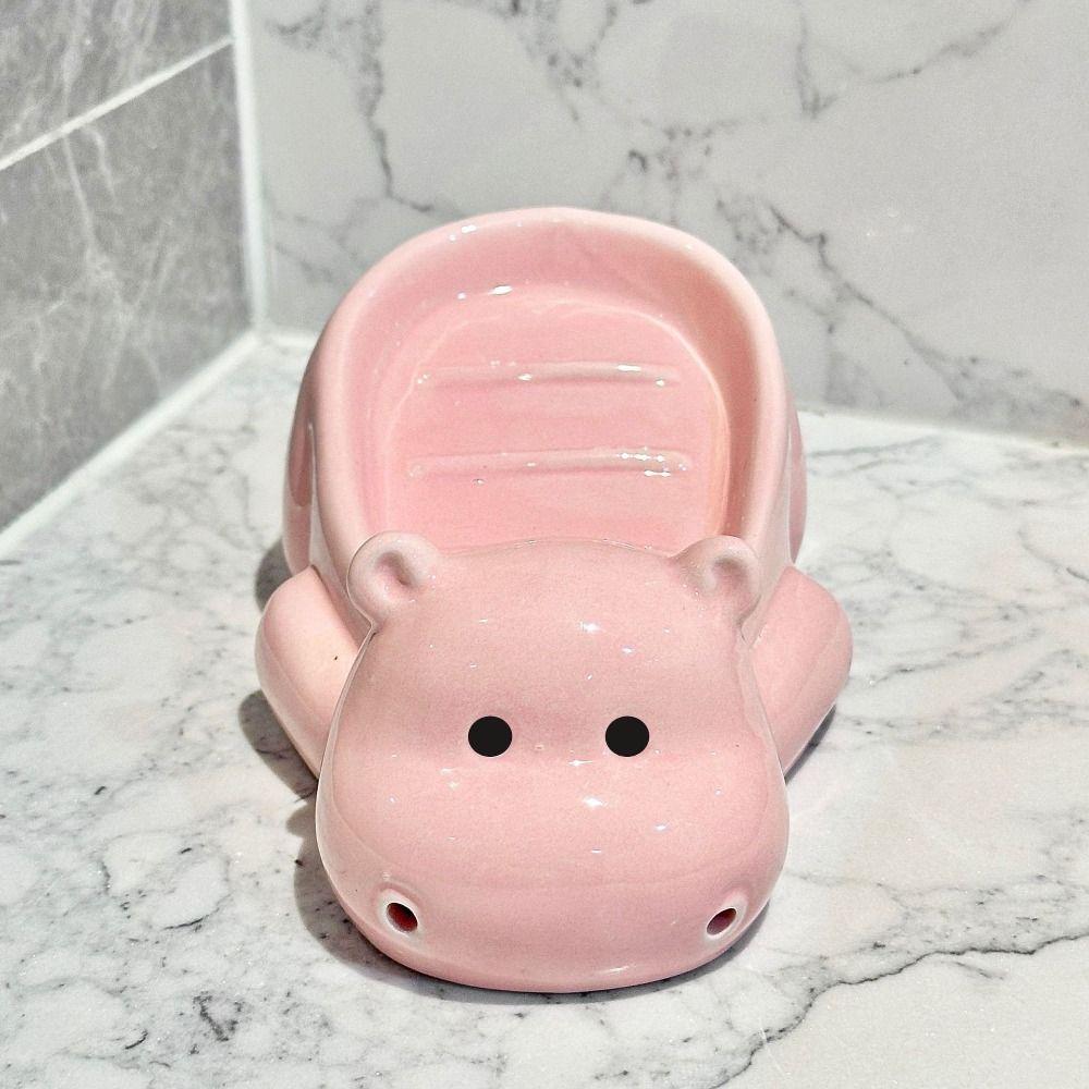 Langlebige Niedliche Nilpferd Seifenbox Kreative Seifenablage ohne Wasserablauf Cartoon Freies Stanzen Keramik Seifenschale Toilette