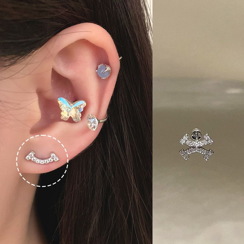 

Accessible Luxury Ring Smile Medical Titanium Steel Ear Bone Stud Silver smiling face 1 only