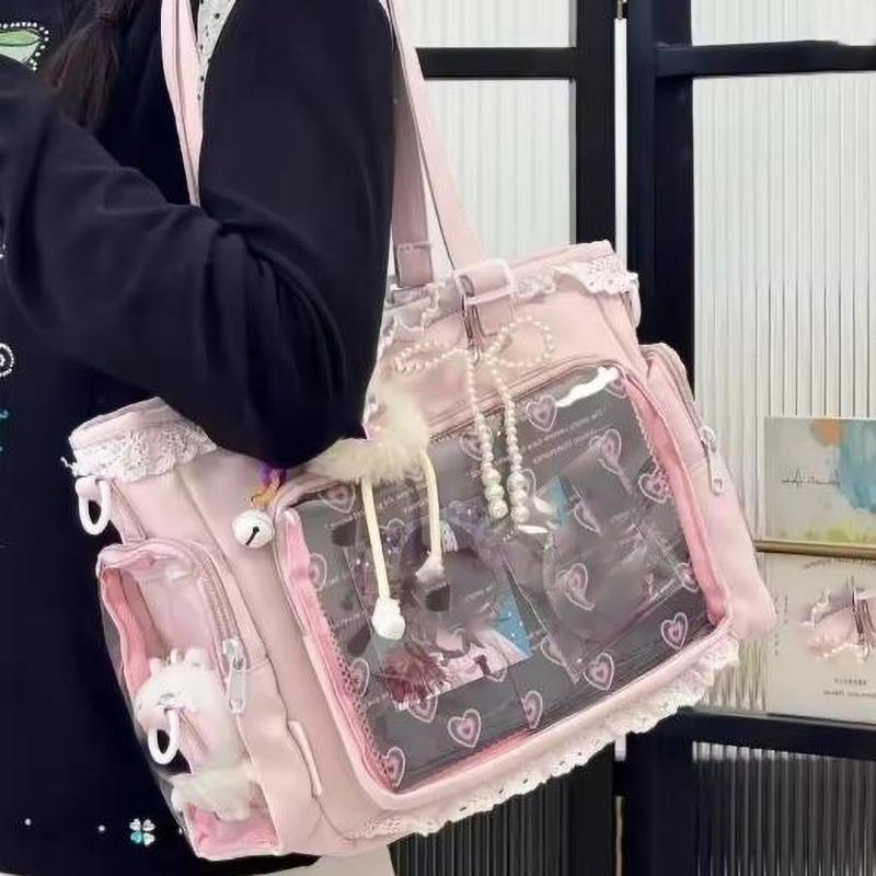 Y2K Cute Japanese Ita Bag Lolita Girl Transparent Shoulder Tote Bag Large Capacity Crossbody Casual Bag DIY Display Handbags
