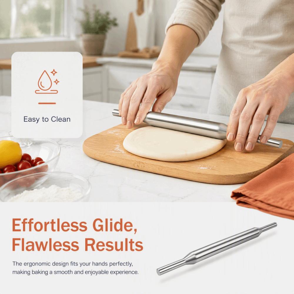 Silver Rolling Pin 304 Stainless Steel Dough Roller Durable Pizza Dough Roller  Bakery Pizzeria
