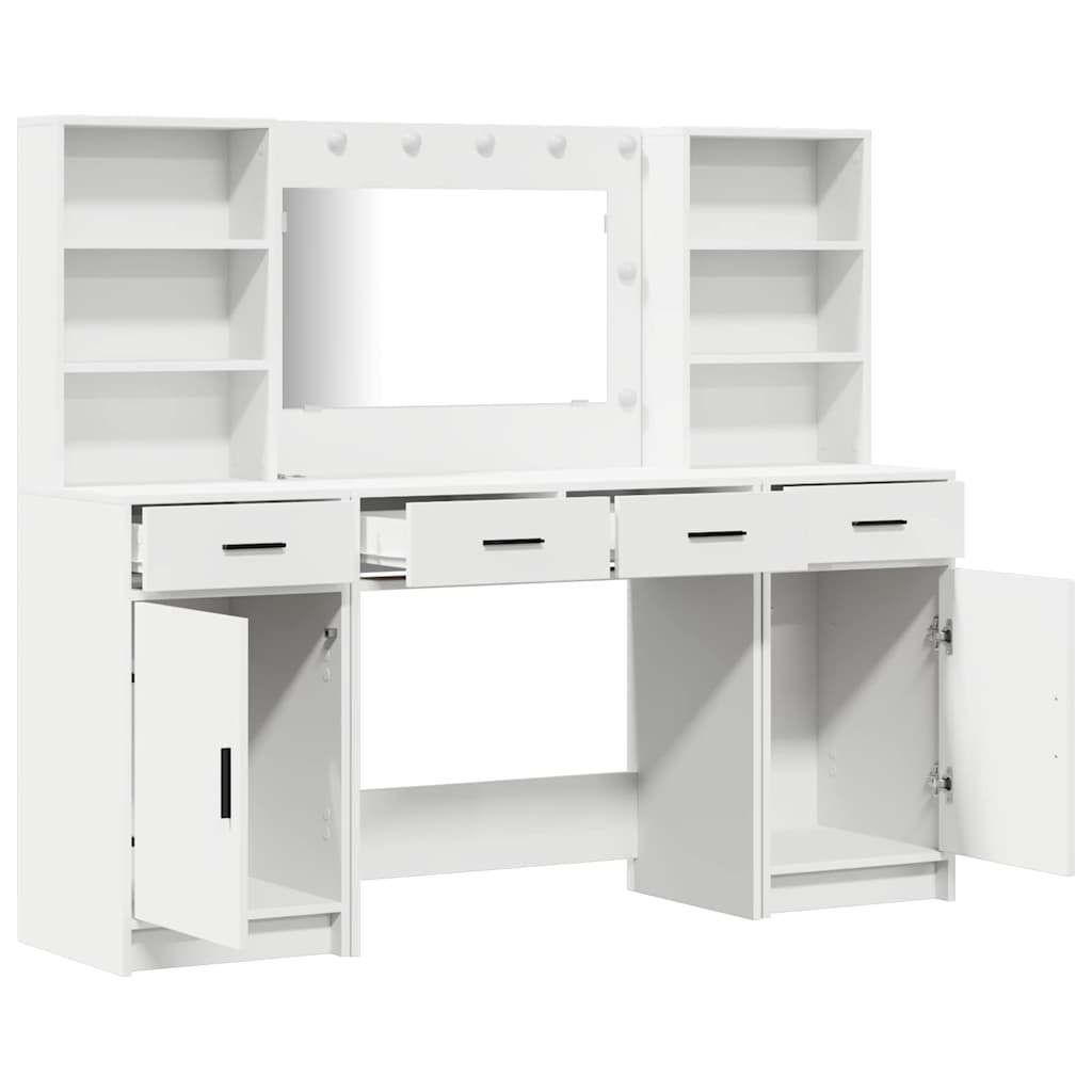 Set toeletta con luci LED e cassetti 3 pezzi Materiale a base di legno bianco