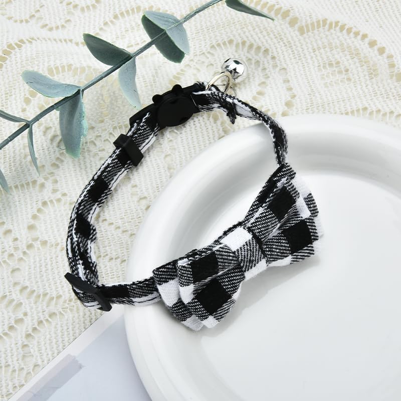 Dog Cat Collar Bowtie Breakaway Adjustable Cat Collar with Bow Tie for Cat Black and White Bow Tie Collar for Cats Dog with Bell Collar for Small