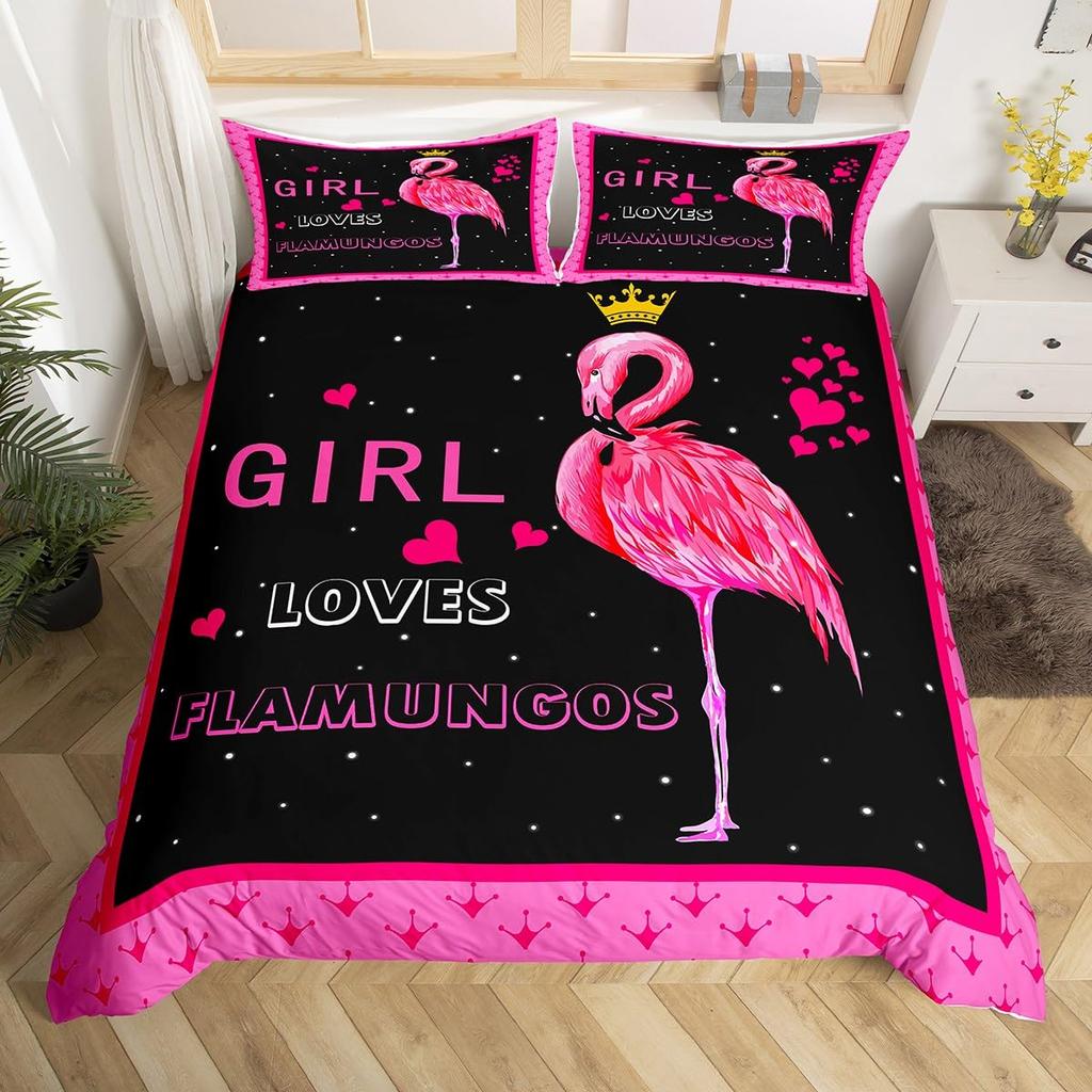 Flamingo Duvet Cover Set Tropical Animal Flamingo Pattern Bedding Set for Kids Boys Girls Soft Microfiber King Comforter Cover