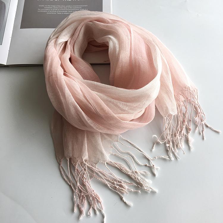 Summer Japanese Literary Linen Scarf Hanging Dye Gradual Change Color Scarf Women Air Conditioner Shawl Sunscreen Silk Scarf