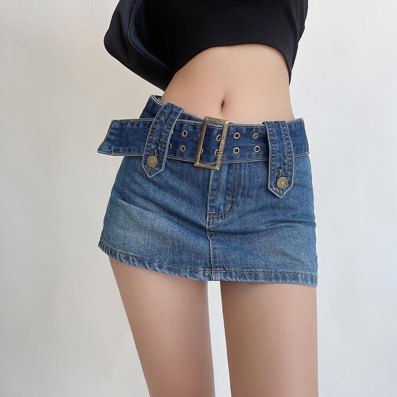 American Sexy High-Waisted Denim A-Line Mini Skirt for Women