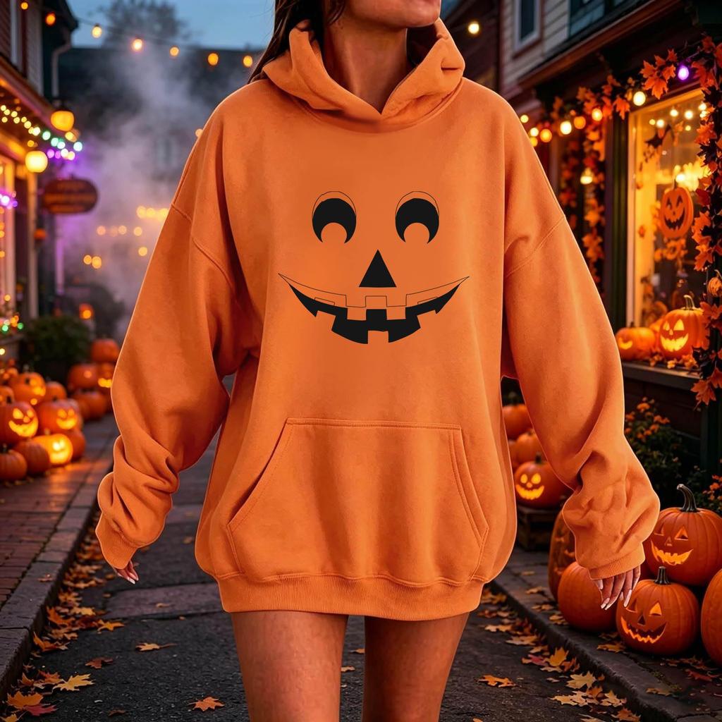 Women's Halloween Printed Hoodie, Casual Fashion Long Sleeve Pullover for Fall Holiday Party