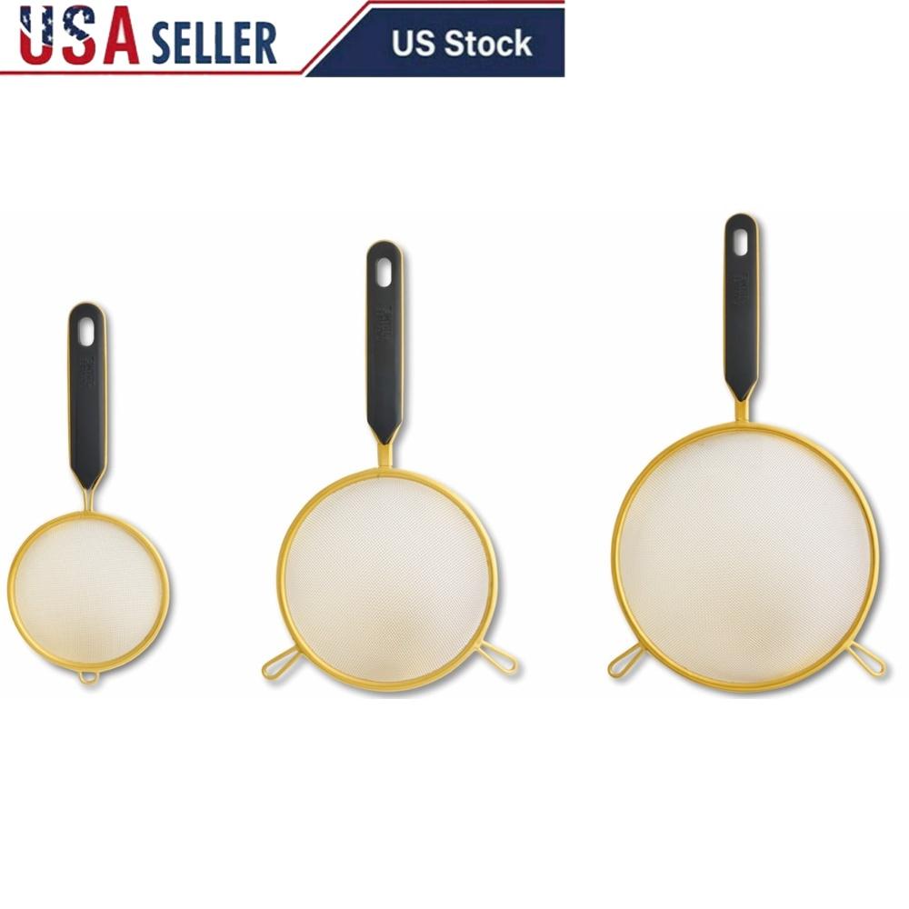 

3 Piece Fine Mesh Strainer Set Ergonomic Handles Durable Kitchen Sifter Perfect Flour Pasta Sauces Rinsing Fruits Smooth United States