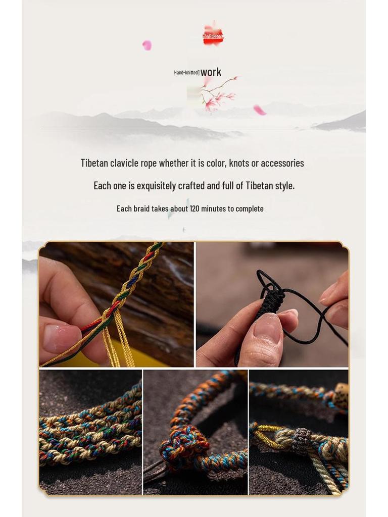 Tibetan Handmade Braided Thangka Pendant Amber Jade Tassel Necklace