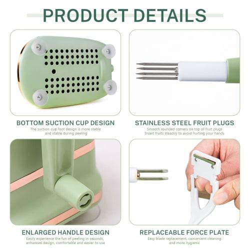 Manual Crank-Up Peeler, Corer, and Slicer - Suction Non-Slip Counter Grip - Stainless Steel Blade - Peel and Core In Seconds for Quick Applesauce Pie