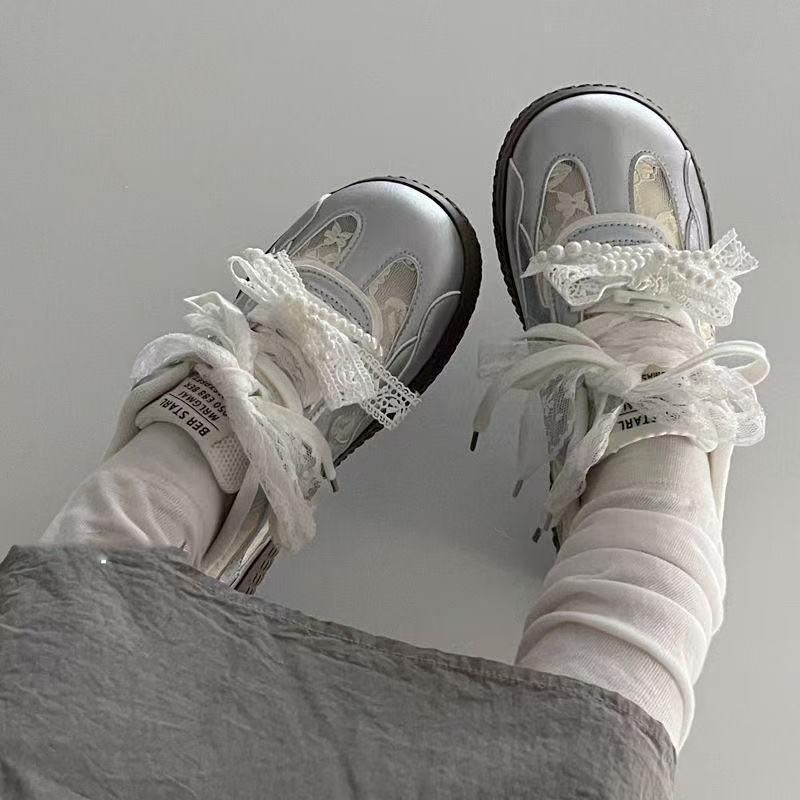 Lace Mesh Breathable Sweet Flat-bottomed German Training Shoes Women's 2025 Summer New Versatile Niche Student Casual Board Shoes