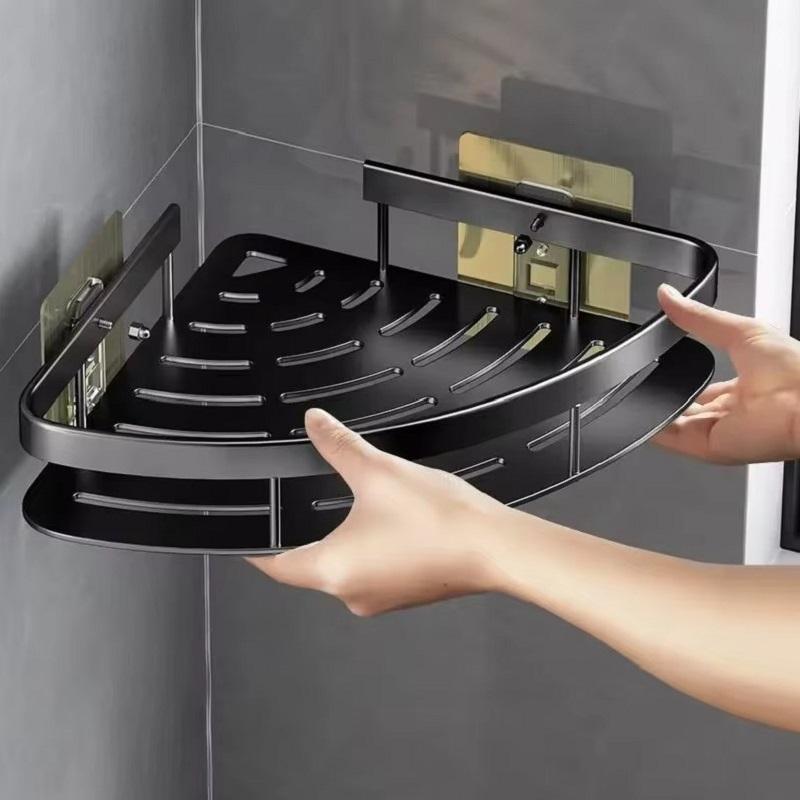 Estante de aleación de aluminio para champú Estante de baño Organizador de almacenamiento de maquillaje Estante de ducha Accesorios de baño Estante de esquina para pared sin taladro