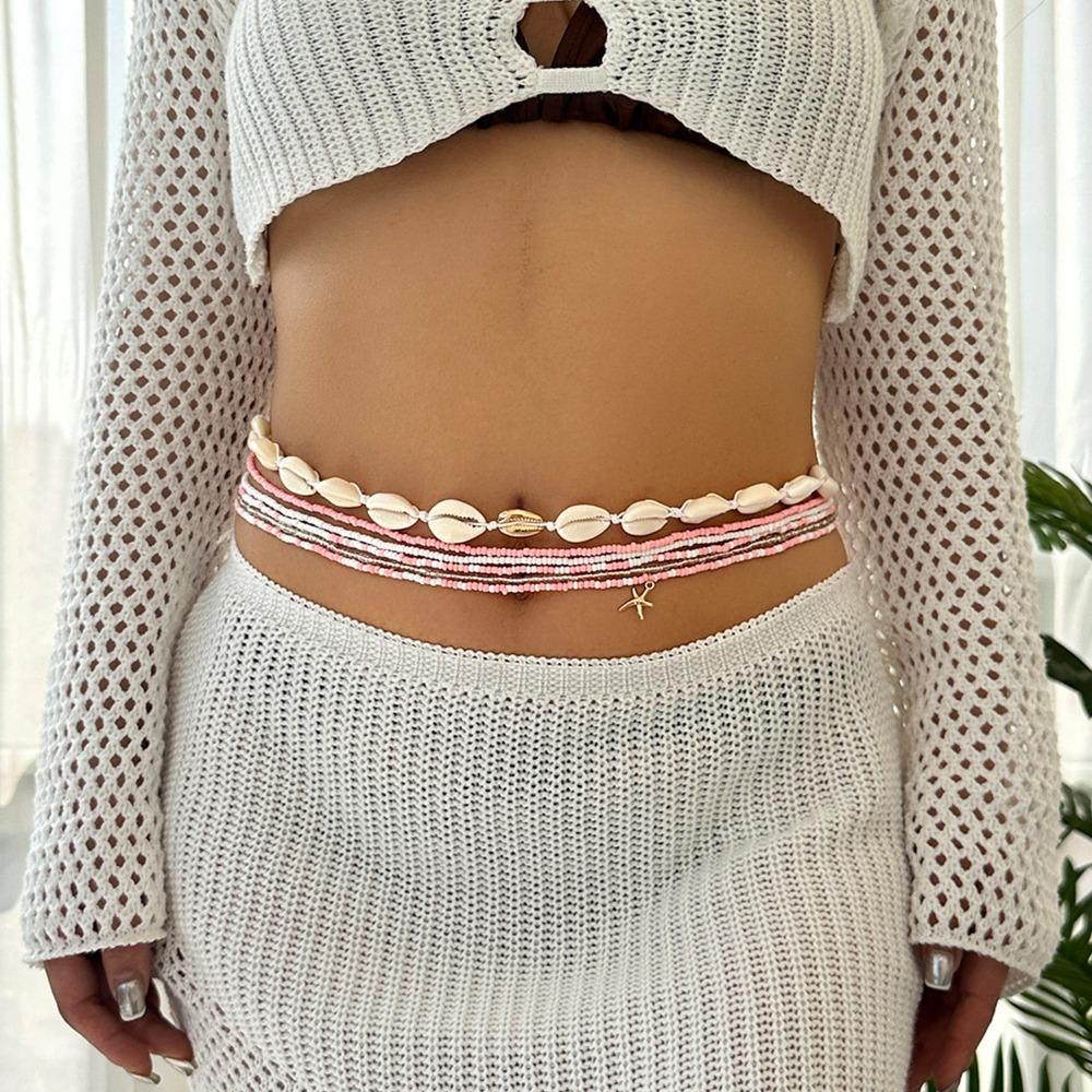 Colorful Rice Beads Waist Chain Sea Star Minimalist Bohemian Body Chain Ocean Style Body Jewelry Starfish Shell Belly Chain