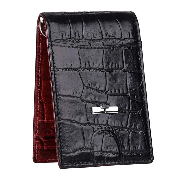 Eddy Printed Black/Dark Red Money Clip Leather Wallet for Men
