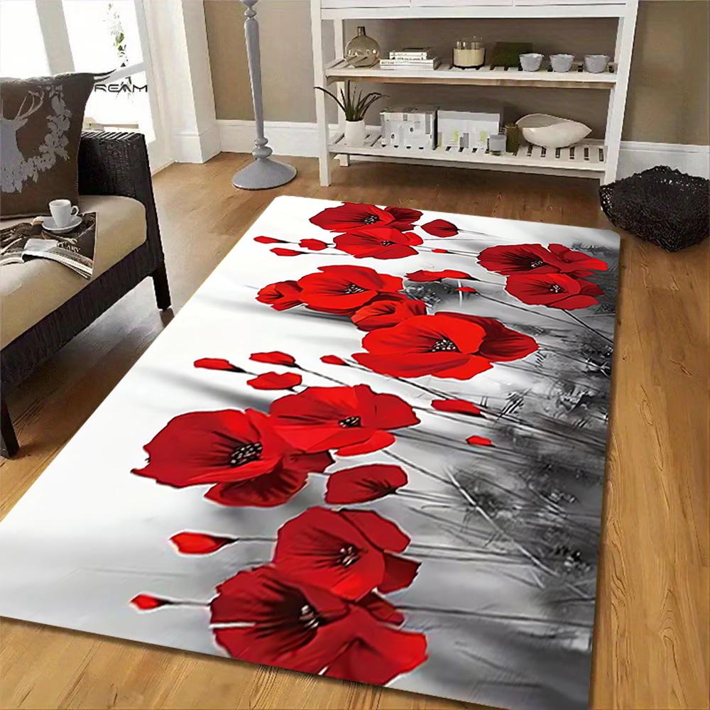 Blue Rose Floral Pattern Decoration,Carpet,Living Room,Bedroom, Non-slip,Square Rug