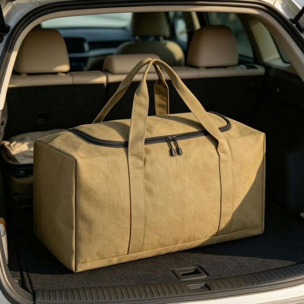 Camping Gear Organizer Spacious Canvas Storage Bag Zippered for Road Trips