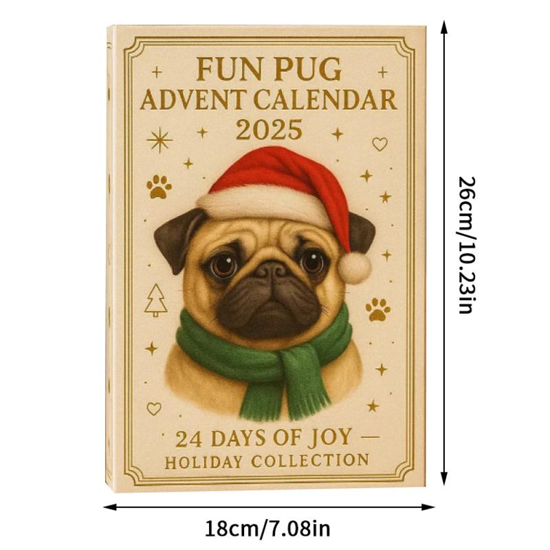 Mops Adventskalender 2025, 24 Tage Weihnachts-Adventskalender mit niedlichen Mops-Hängeornamenten, Weihnachtsgeschenk für Hundeliebhaber