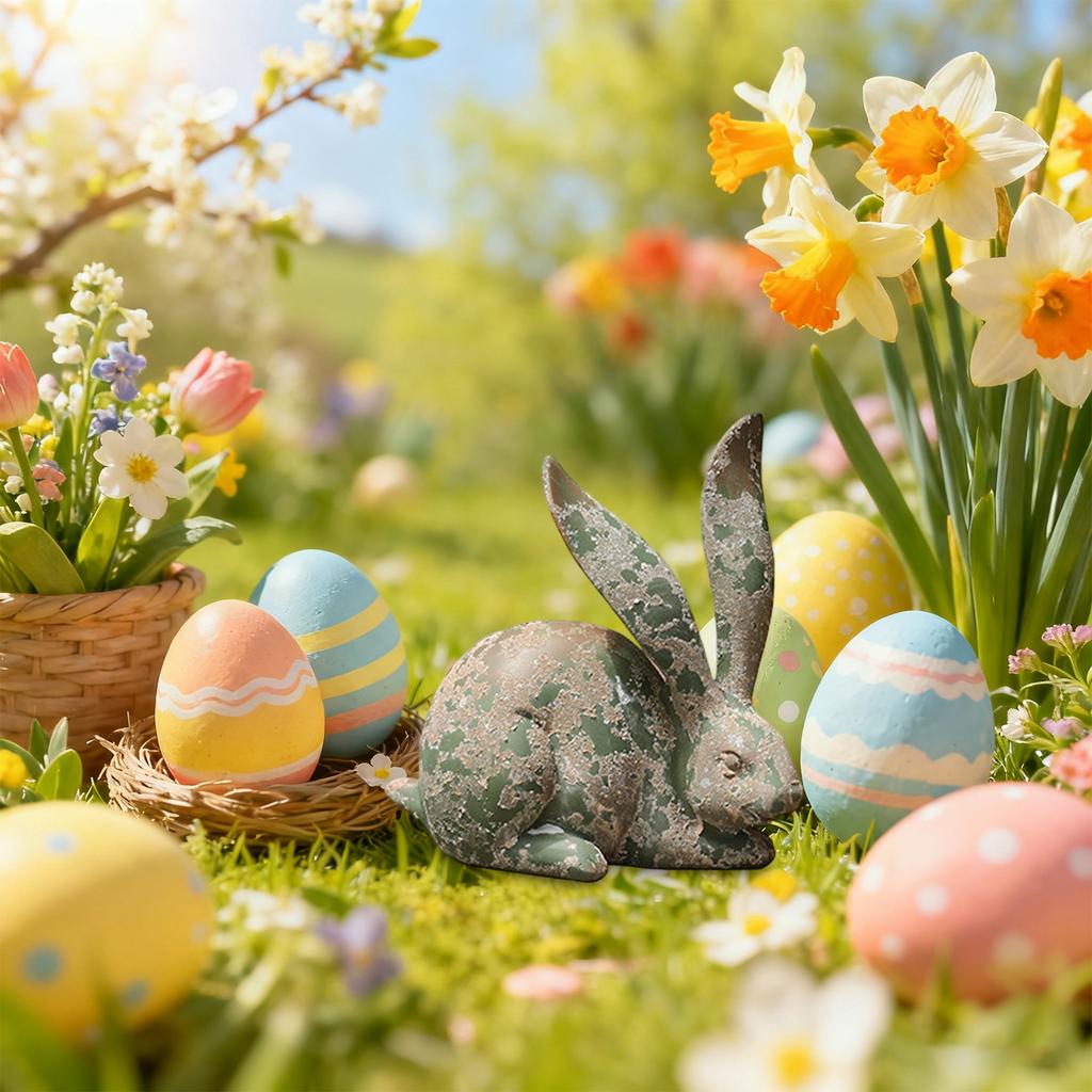 Resin Easter Bunny Simulation Animal Sculpture Ornament Retro Tale Gift