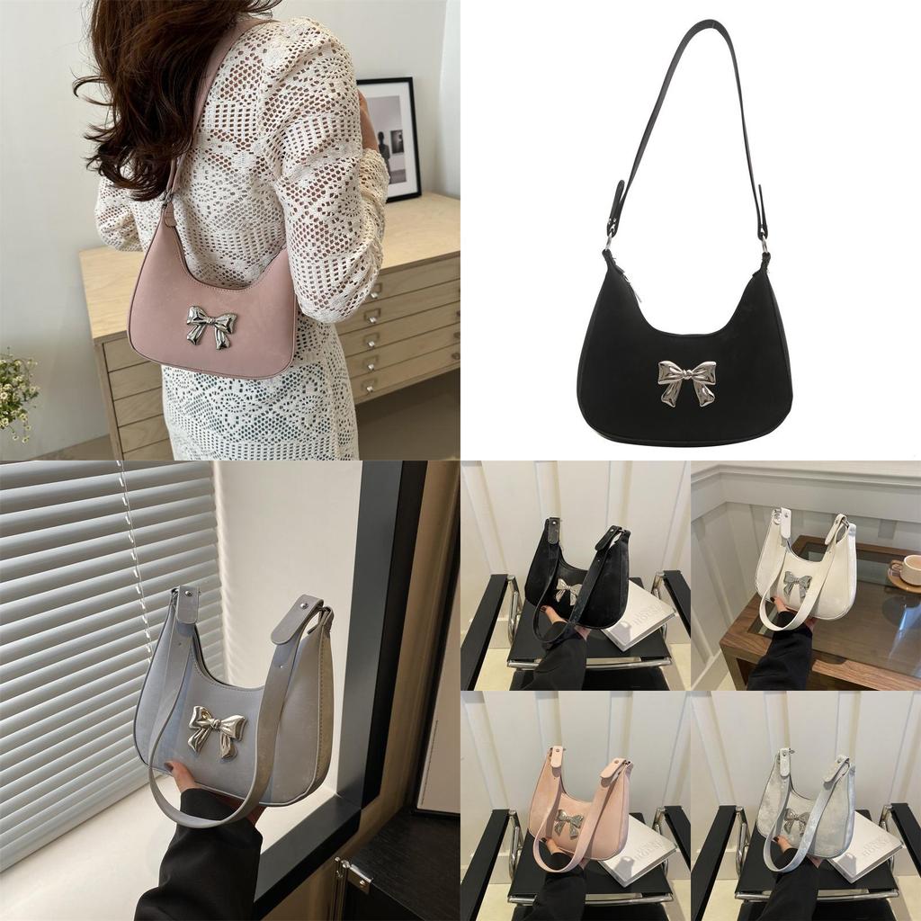 Trendy French-inspired Fashion Handbag 2024 Sweet Pink Bow Pu Shoulder Bag
