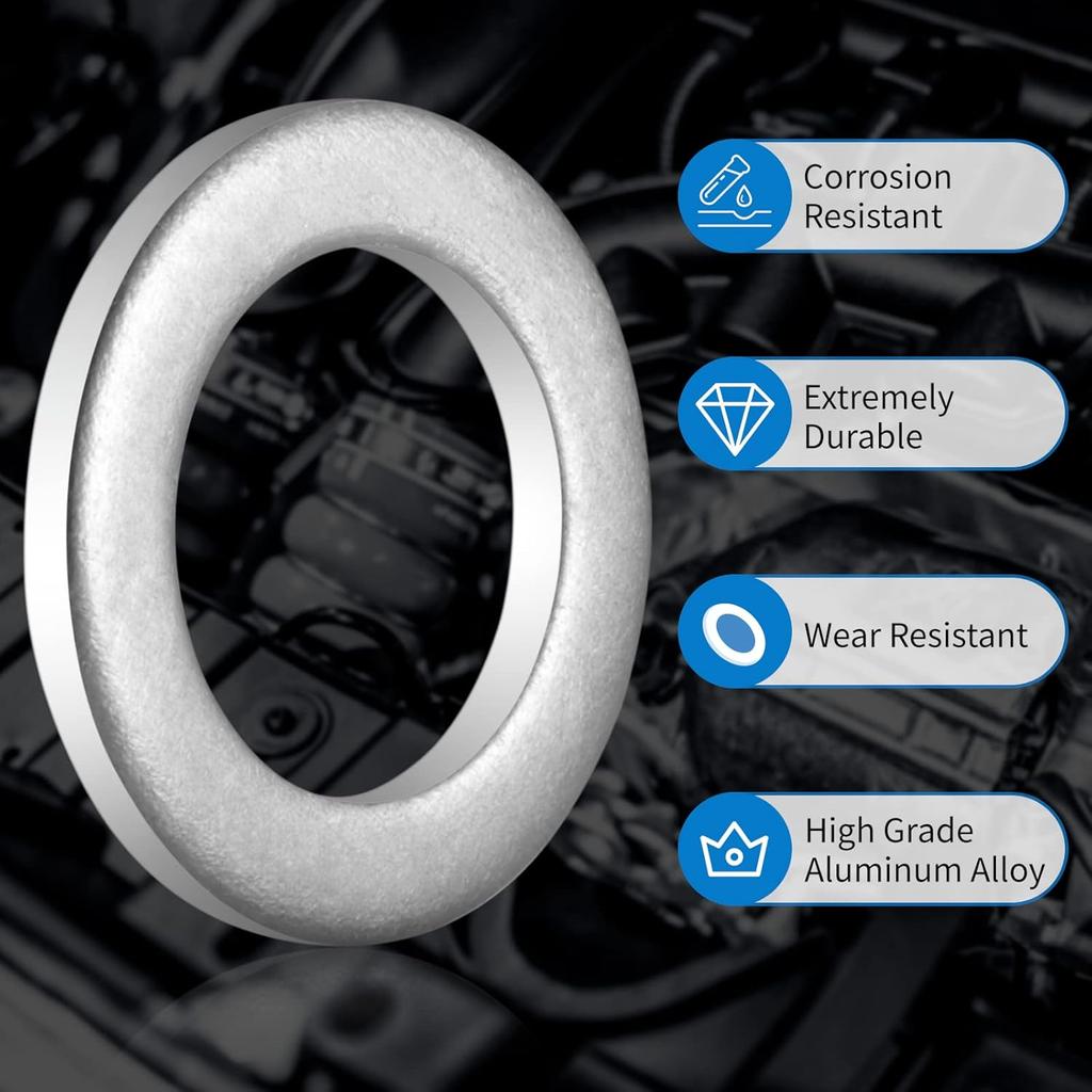 M14 Oil Drain Plug Gaskets Crush Washers Seals Rings Compatible with Hon Da Yamaha Triumph Kawasaki Suzuki, Used for Oil Change, Replacement for The