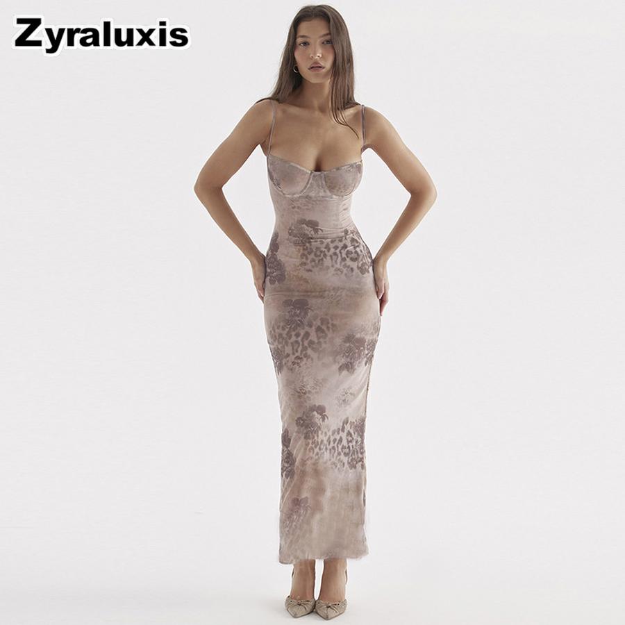 Women's Elegant Slim Fit Ruched Waist Dress Floral Print Long Gown