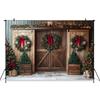 Mocsicka Christmas Wood Door Background Photography Room Wreath Tree Wall Backdrop Shooting Props Party Decoration Studio Banner