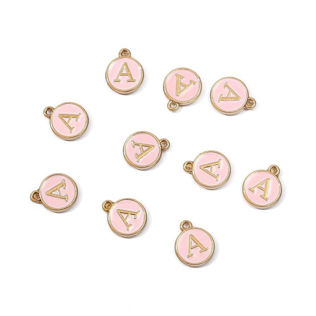 10Pcs 12x2.5mm Alphabet Double Face Charms Pendant Beads for Jewelry DIY Findings