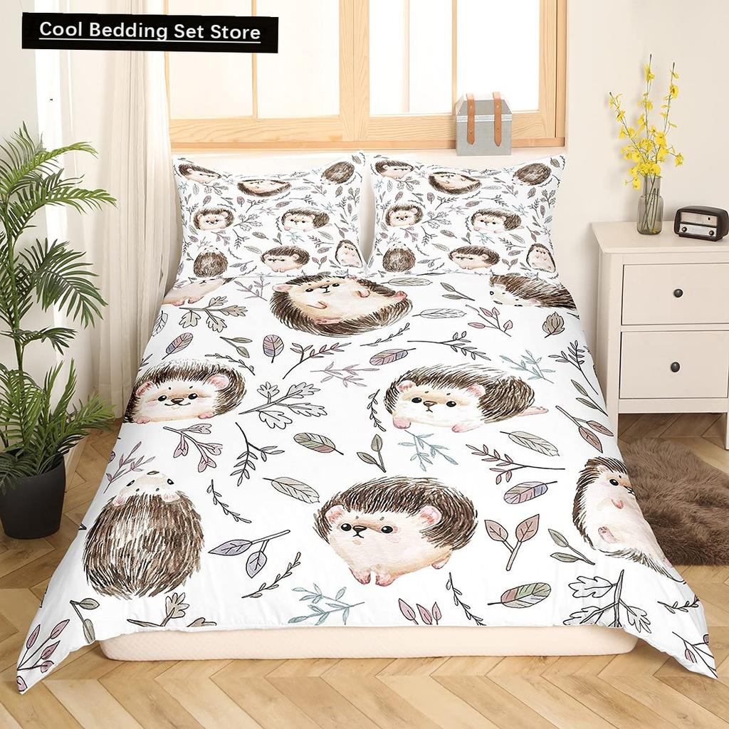 Cartoon Hedgehog King Queen Duvet Cover Rainbow Iridescent Bedding Set For Kids Girls Boys Starry Sky Animal 2/3Pcs Quilt Cover