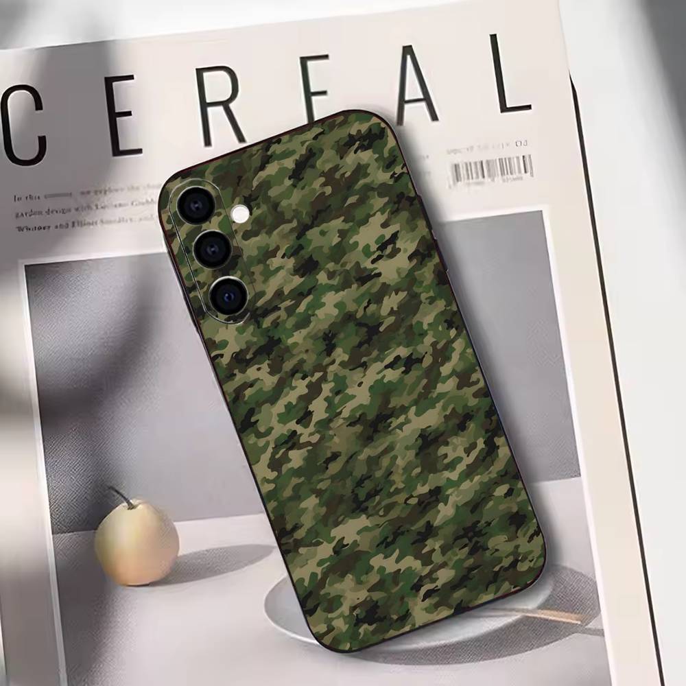 

Green Camouflage Pattern Phone Case Black Silicone Soft For Samsung Galaxy A73,A72,A71,A70,A53,A52,A51 Samsung a71 5g