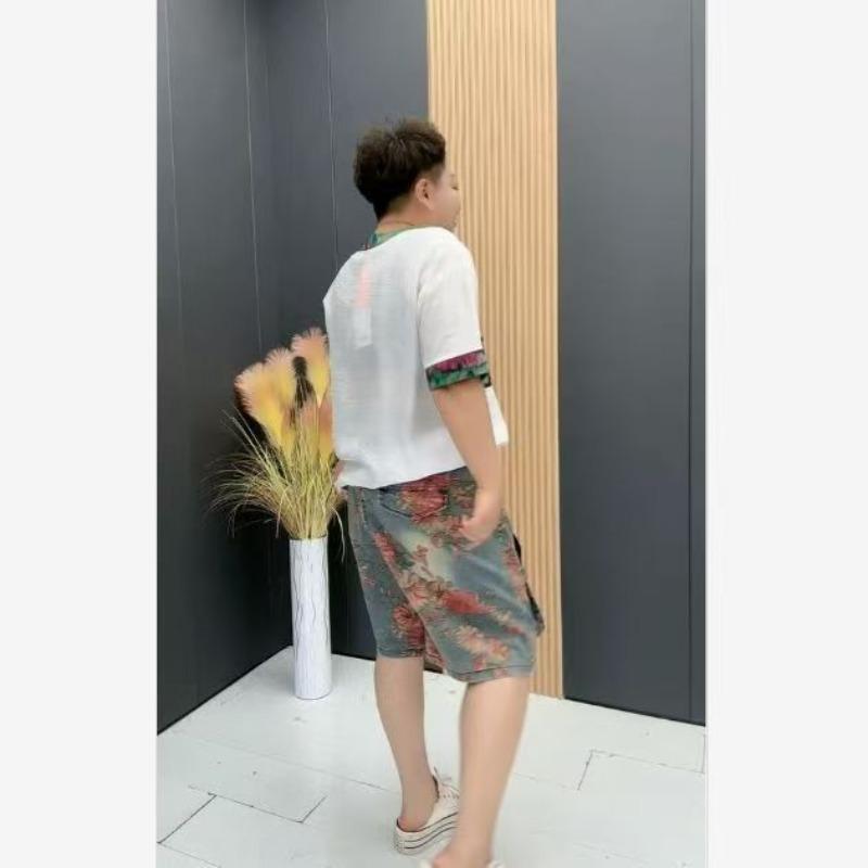 Women's Floral Print Denim Shorts with Belt Elastic Waist Casual Loose Fit Summer Shorts