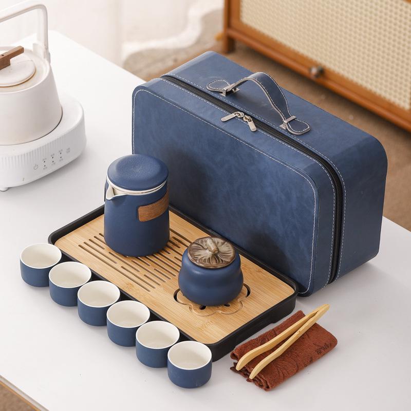 Compact Ceramic Travel Tea Set: 1 Teapot + 6 Cups for Camping or Business Gifts