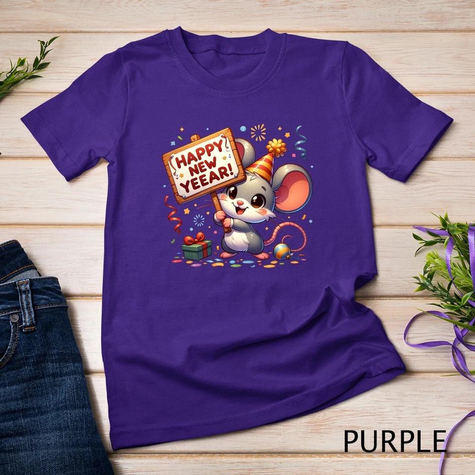 Cute Mouse Welcomes New Year 2025 Funny T-shirt Unisex T-shirt 8 4XL